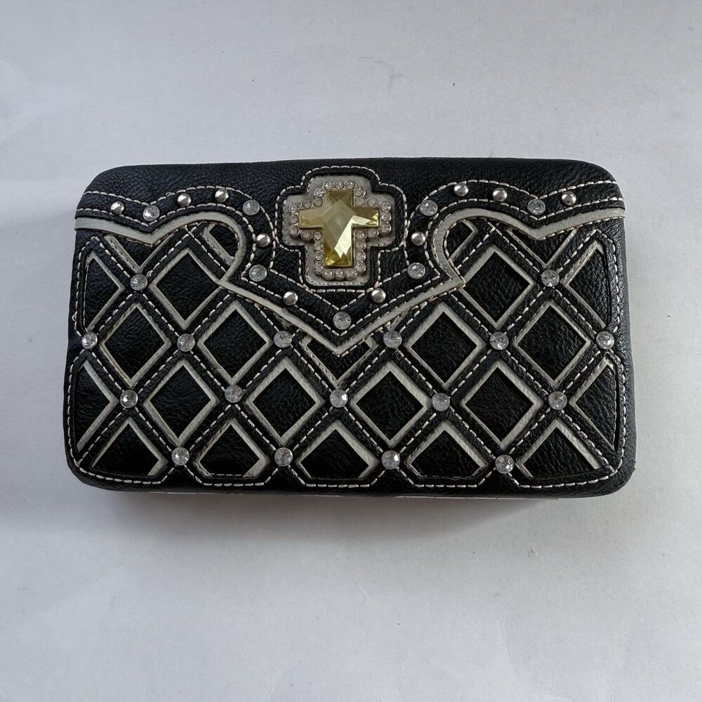 Wallet Woman’s rhinestone details and a decorative cross Black